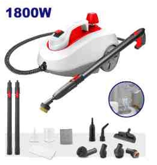 1800W Steam Cleaner 1.5L Stainless Tank 5bar Max 7min Warm-up 2.5m Cord Safety Valve Waterproof Switch Heating Lights Double Protection